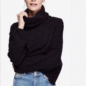 Free People easy Black Knit Cowl Neck Sweater
